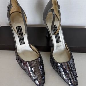 Women's Jennifer Moore Silver Sequin High Hell Shoes Size 7.5